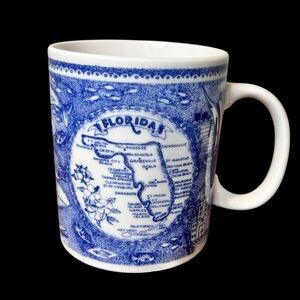 Florida Map Mug Blue Transferware American Gift
